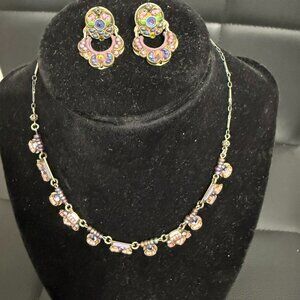 AYLA BAR Handcrafted Purple, Blue & Green Necklace And Earrings Set